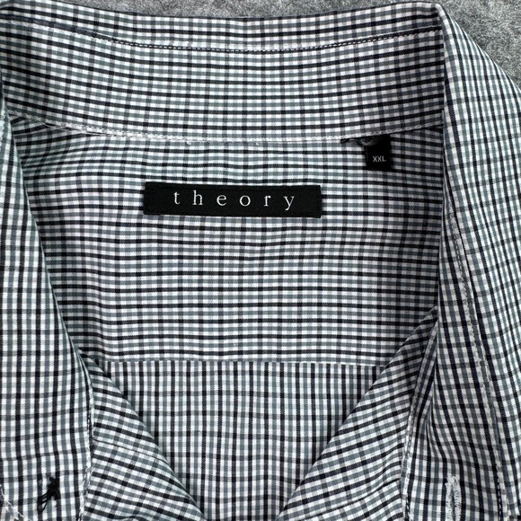 Theory Men's XXL Gray/Black Brushed Gingham‎ Long Sleeve Shirt - Picture 3 of 7
